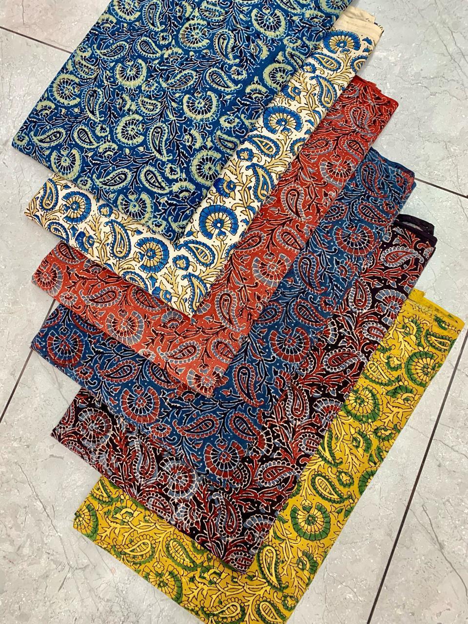 Ajrakh pure cotton handblock printed fabric in cream base with multicolour traditional prints